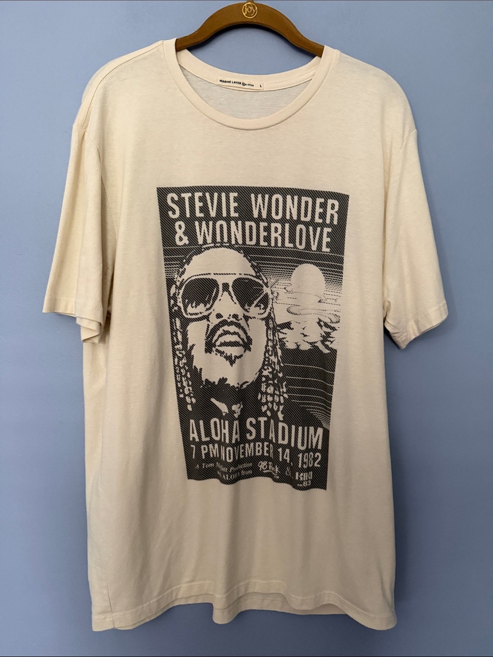 Marine Layer Stevie Wonder Wonderlove tee L Cream Vintage Concert Re-Spun
